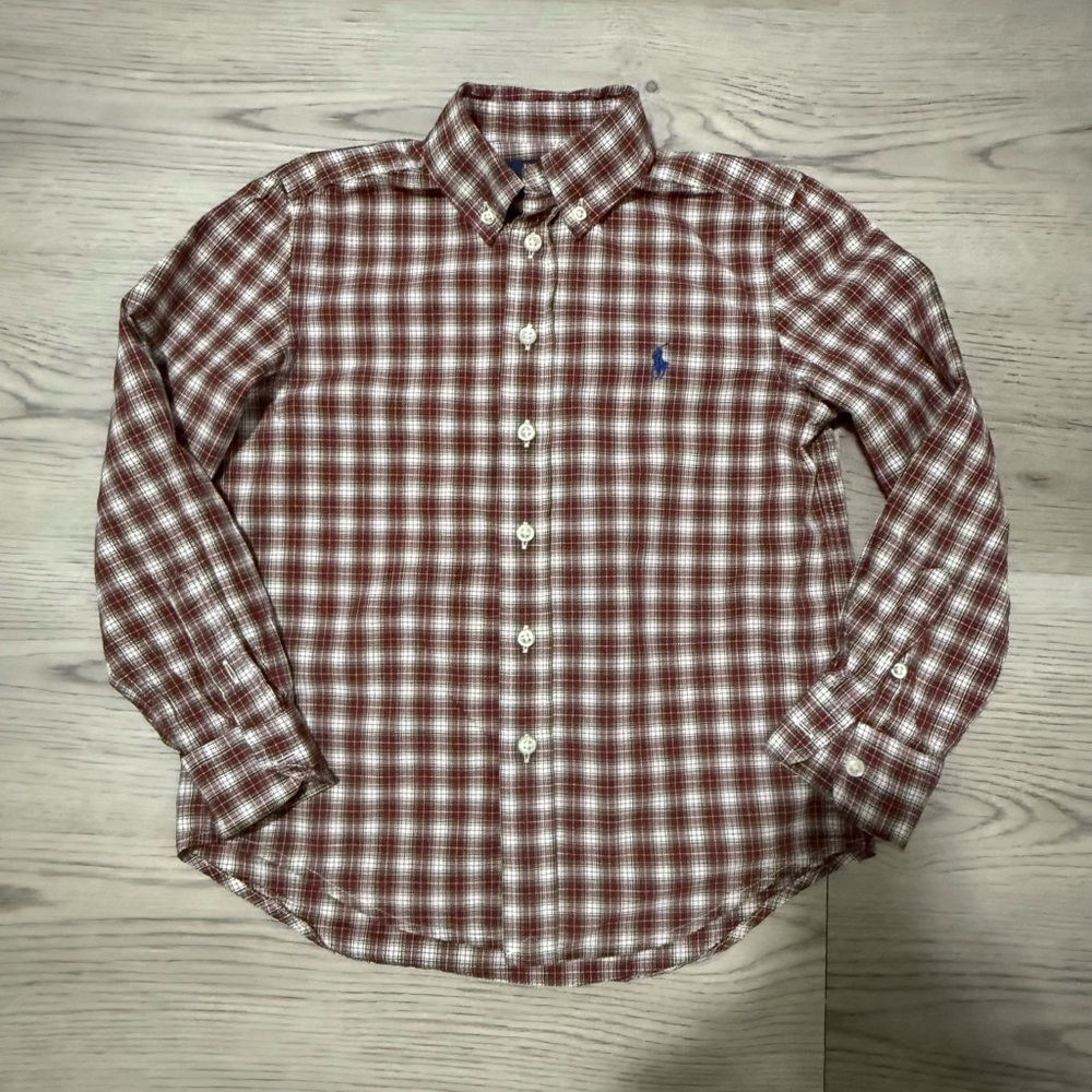 Ralph Lauren Boys S 8 Long Sleeve Red Green Plaid Logo Button Down